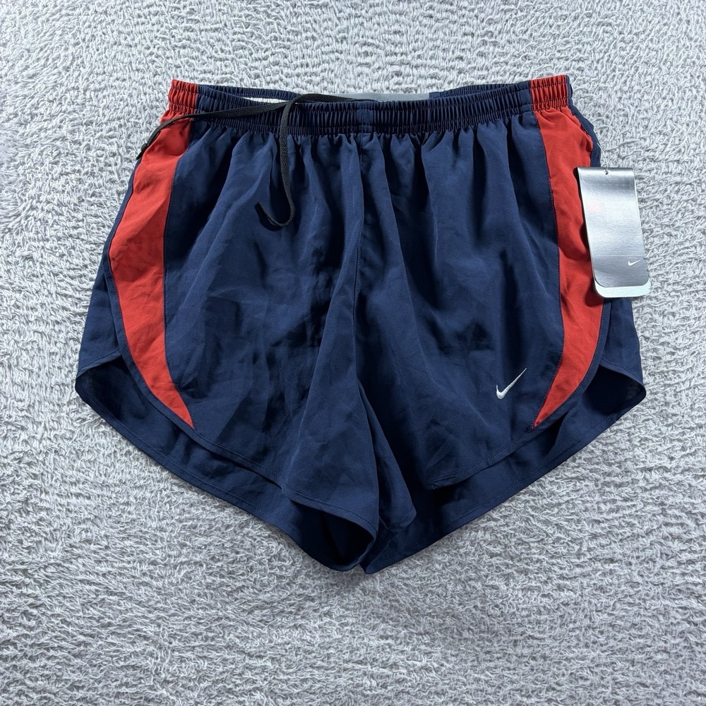 Nike Dri Fit Running Shorts Mens Large Brief Lined 3" Inseam Navy Red NWT